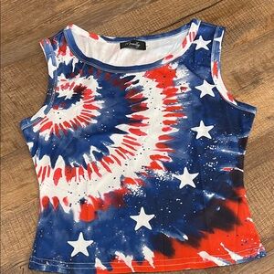 Tie-Dye Star Tank Top - Blue, Red & White